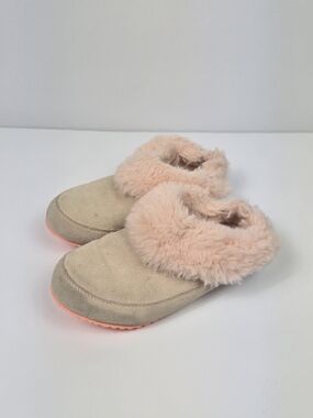 Sorel Nakiska Suede Faux Fur Slippers Pink Beige Women’s Size 5